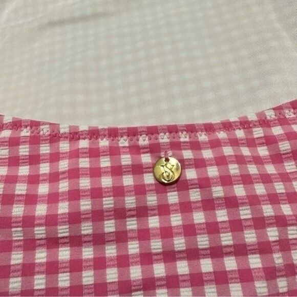 NWT VICTORIA’S SECRET GINGHAM CUT OUT PINK PADDED ONE PIECE SWIMSUIT XL - Picture 8 of 10